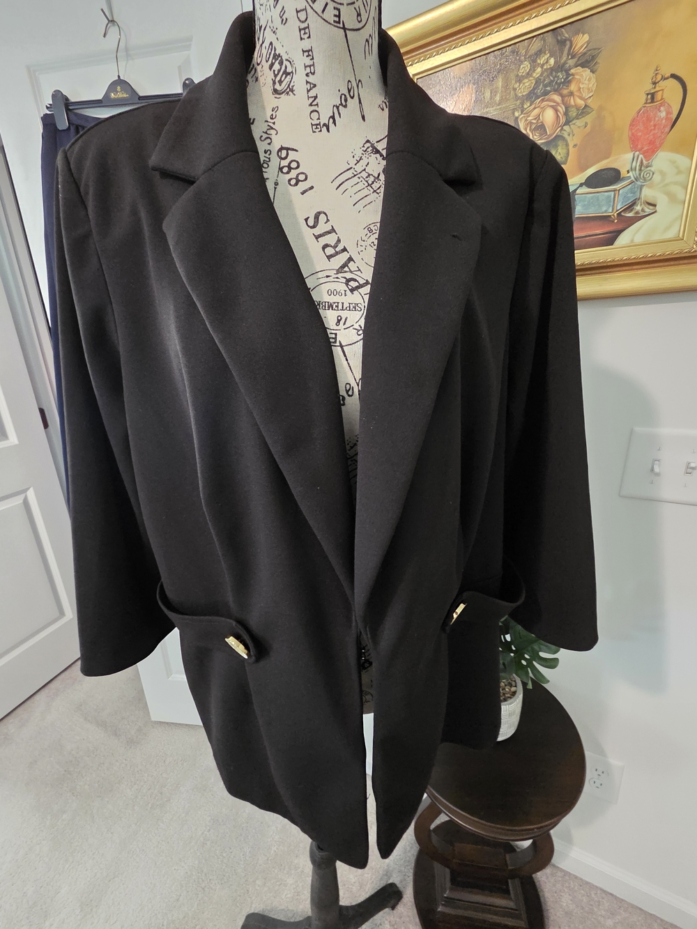 Women's Black Tailored Blazer with Gold Accent Buttons